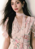 Floral v-neck chiffon dress