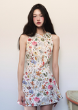 Textured floral print sleeveless dress