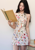Textured floral print sleeveless dress