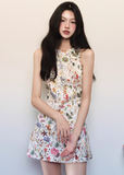 Textured floral print sleeveless dress