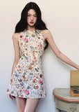 Textured floral print sleeveless dress