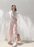 Silk Hemp Strap Grid Wide-Leg Pants Vacation Set