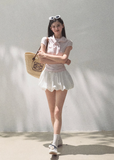 Soft Mesh Grid Puff Flower Bud Skirt