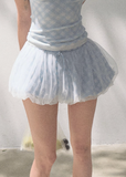 Soft Mesh Grid Puff Flower Bud Skirt