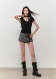 Embroidered Belted Suit Skirt Pants