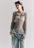 Traces of Moss  V-Neck Wool Knit Pullover