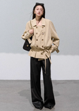 Khaki Short Trench  Lyocell Waist-Tie Edit