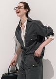 High-Sense Contrast  Faux Two-Piece Shirt & Wide-Leg Pants Set