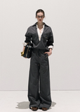 High-Sense Contrast  Faux Two-Piece Shirt & Wide-Leg Pants Set