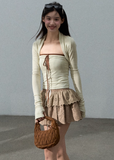 One-Shoulder Tie Bandeau Top & Cardigan Set  Slim Fit Edit