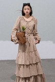 Preppy Cotton Strap Shirt & Layered Skirt Set