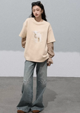 Sheep Heart  Lyocell Cotton Plaid Patchwork Sweatshirt