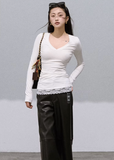 V-Neck Lace Paneled Sweater