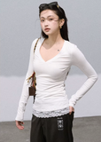 V-Neck Lace Paneled Sweater