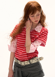 Red Stripe Faux Two-Piece Polo Tee