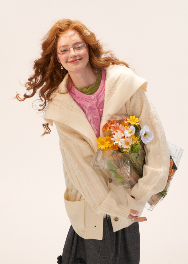 ruffle neck knit cardigan, hollow knit sweater women, fall 2025 knit cardigan, gentle feminine knitwear, korean soft street fashion, long sleeve ruffle sweater, romantic fall cardigan women, casual elegant knit jacket, nowa tokyo feminine knit top
