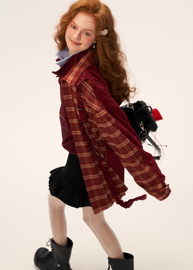 vintage patchwork plaid sweatshirt, retro plaid shirt women, sweatshirt shirt hybrid top, fall 2025 loose casual top, korean street casual shirt, patchwork long sleeve pullover women, autumn vintage plaid outfit, relaxed streetwear top women, nowa tokyo retro street fashion
