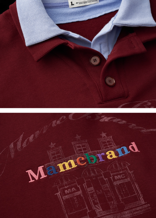 fake two piece polo sweatshirt women, button lapel layered top, american casual loose fit sweatshirt, 2025 street fashion women, korean sporty street top, preppy layered polo sweater, fake layer collar pullover, casual lapel sweatshirt outfit, nowa tokyo american street style
