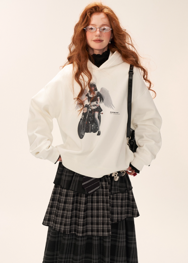grumpy maid hoodie women, creative graphic sweatshirt, oversized white hoodie streetwear, fall winter 2025 hoodie women, lazy fashion casual jacket, korean street graphic hoodie, funny print sweatshirt women, artistic oversized hoodie outfit, nowa tokyo street casual fashion
