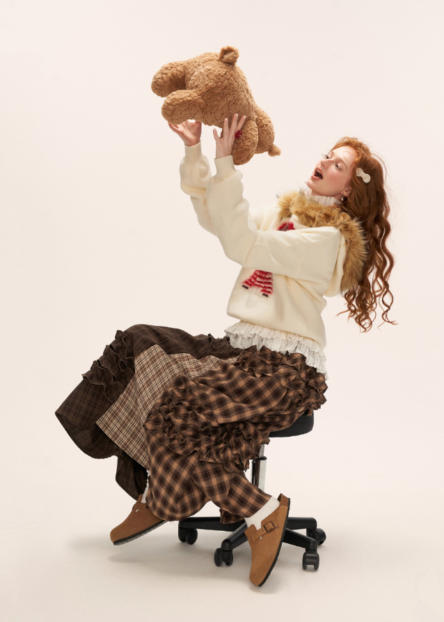 cute dog sweater, fur collar hoodie, winter knit jacket, women loose design top, fluffy hooded sweater, casual street fashion, fw25 collection, cozy fur knit, korean streetwear, tokyo winter outfit
