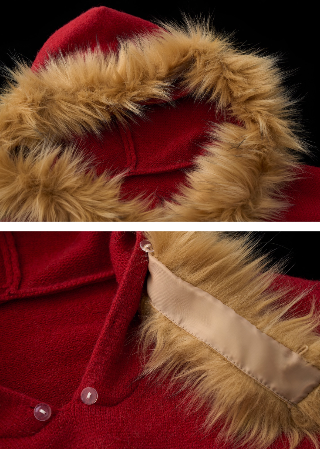 cute dog sweater, fur collar hoodie, winter knit jacket, women loose design top, fluffy hooded sweater, casual street fashion, fw25 collection, cozy fur knit, korean streetwear, tokyo winter outfit
