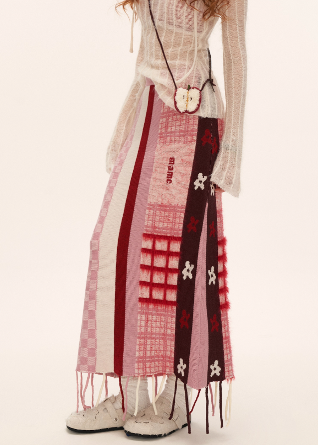 pink fringe plaid skirt, floral patchwork skirt women, spliced design slim mini skirt, niche autumn winter skirt 2025, korean street feminine style, romantic patch skirt women, cute core pink plaid skirt, slimming high end skirt women, nowa tokyo niche fashion skirt
