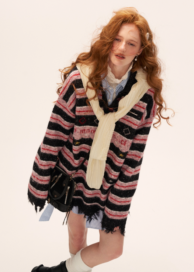 star stripe polo sweater women, sporty polo knit top, fall winter 2025 knitwear women, varsity style star knit, lazy street polo sweater, korean retro sports knit, striped star collar sweater, unique fashion knit top women, nowa tokyo sporty street style
