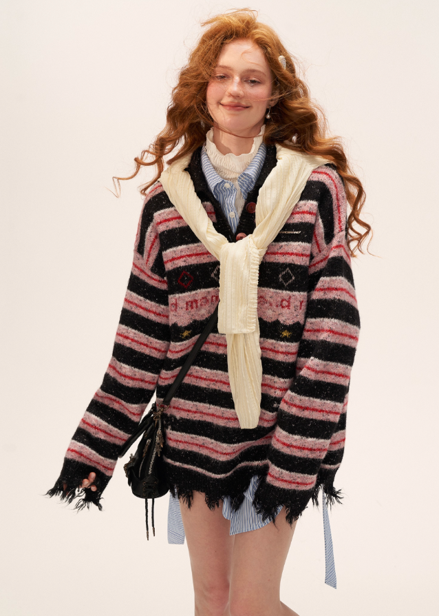 star stripe polo sweater women, sporty polo knit top, fall winter 2025 knitwear women, varsity style star knit, lazy street polo sweater, korean retro sports knit, striped star collar sweater, unique fashion knit top women, nowa tokyo sporty street style
