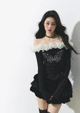 One shoulder American lace hot girl T-shirt tops