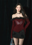 One shoulder American lace hot girl T-shirt tops