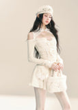 Lace Trim Off-Shoulder Slim Sweater