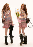 Ruffle collar flower striped short mini dress