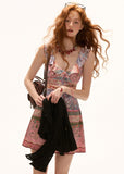 Ruffle collar flower striped short mini dress