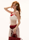 Rose hook flower camisole white layered top