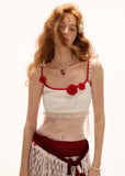 Rose hook flower camisole white layered top