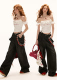 Rose flower off-shoulder slim short tops