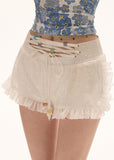 High-End White Lace Organza Shorts