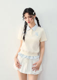 Plaid Lace Embroidered Patchwork Polo Shirt