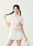 Plaid Lace Embroidered Patchwork Polo Shirt