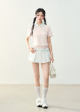 Plaid Lace Embroidered Patchwork Polo Shirt