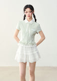Checkered Doll Collar Fake Two-Piece Shirt