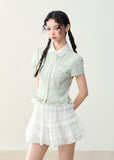 Checkered Doll Collar Fake Two-Piece Shirt