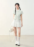 Checkered Doll Collar Fake Two-Piece Shirt