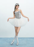 Knitted Strap Patchwork Lace Mesh Dress