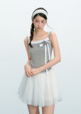 Knitted Strap Patchwork Lace Mesh Dress