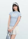 Kitten Print Semi-High Neck Short Sleeve Top