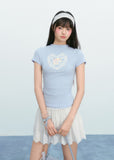 Kitten Print Semi-High Neck Short Sleeve Top