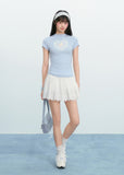 Kitten Print Semi-High Neck Short Sleeve Top