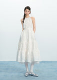 Textured Jacquard Tassel Halter Long Dress