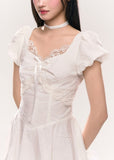Slim Fit Hollow Lace Embroidered White Dress